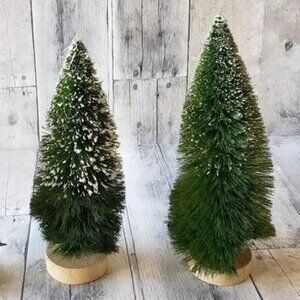 Bottle Brush Trees (Set of 2) Green and White Glitter/Frost